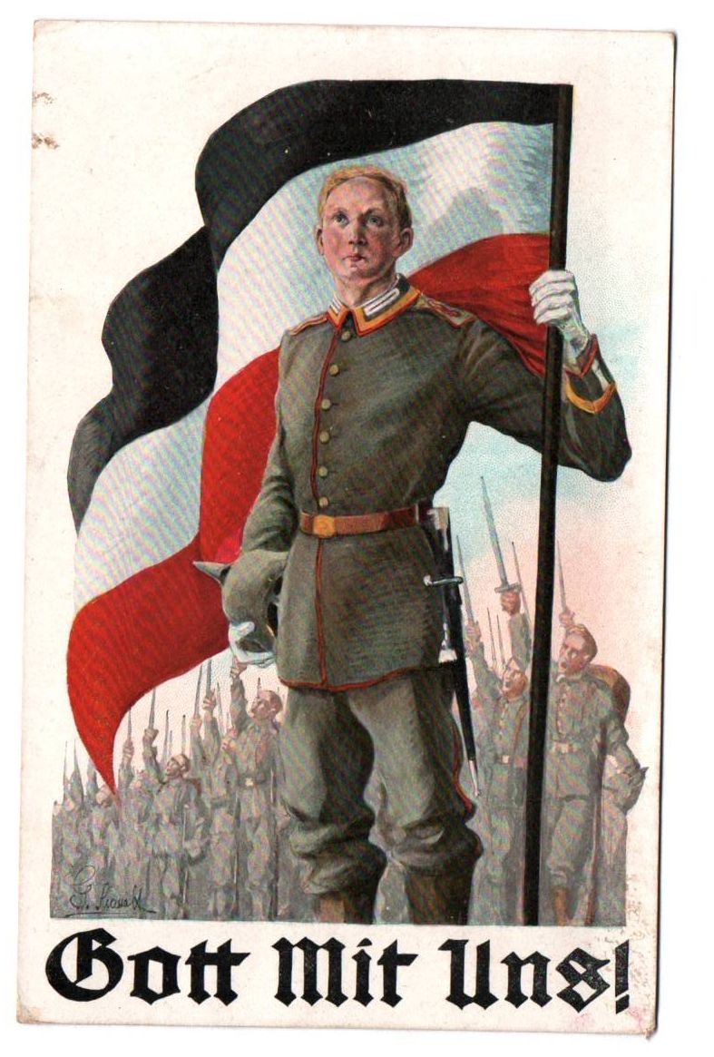 Patriotik Ak Soldat wehende Fahne Gott mir uns 1914 Militär