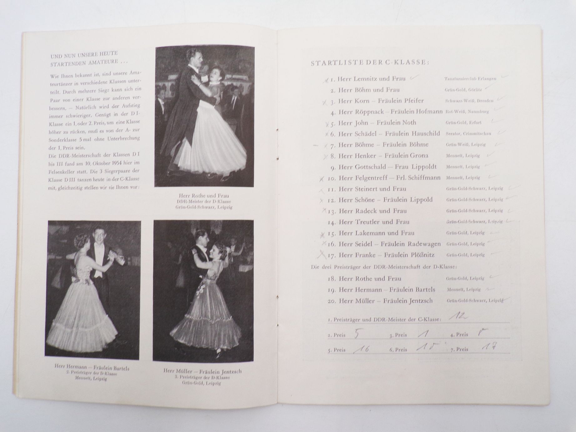 Programmheft DDR Meisterschaft 1954 Tanzen Programmheft DDR Meisterschaft 1954 Tanzen