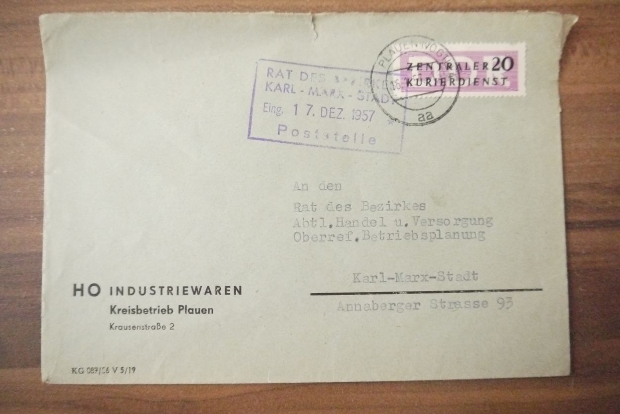 ZKD Brief 1957 HO DDR Industriewaren Plauen