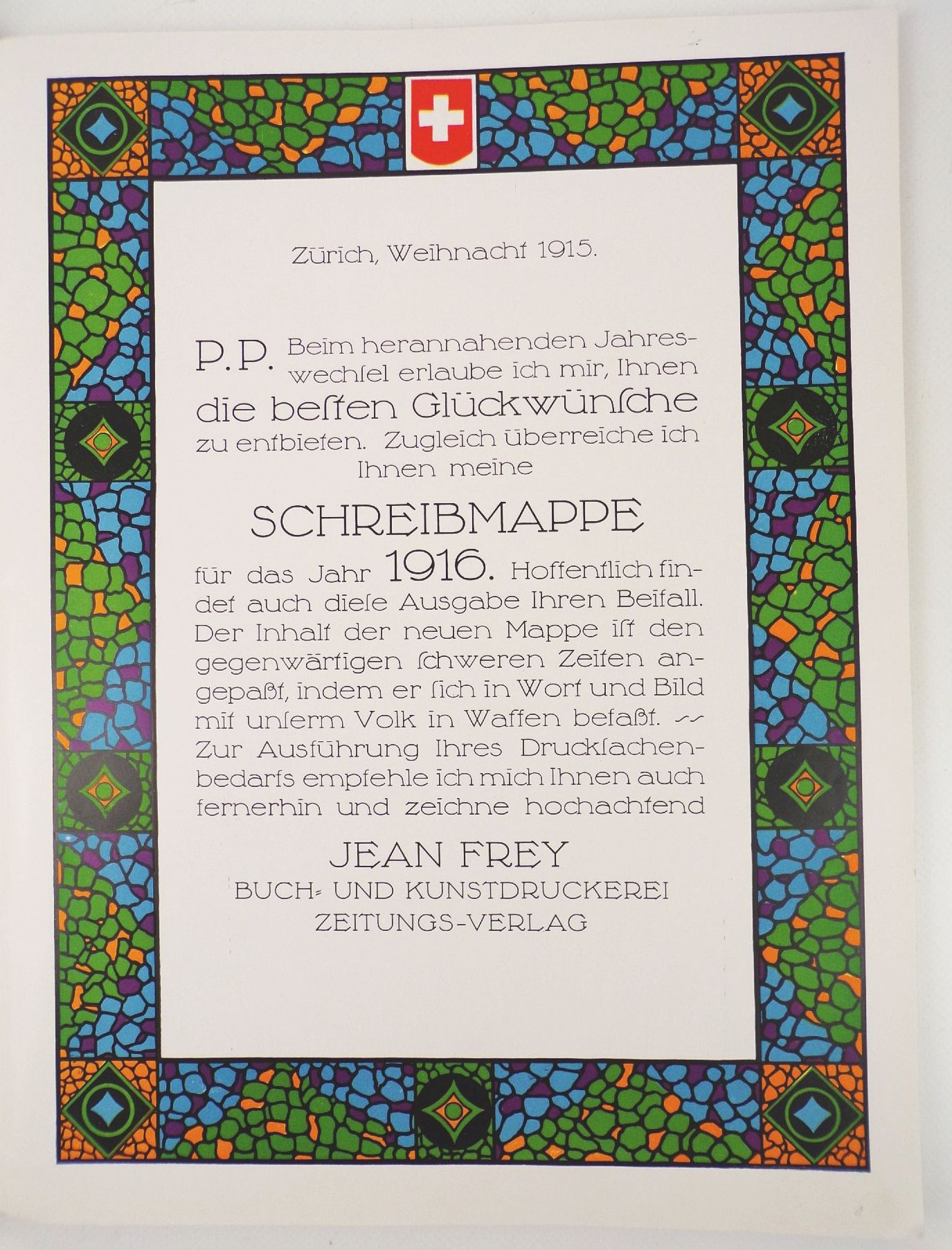 Schreibmappe 1916 Jean Frey Zürich Buchdruckerei Reklame 