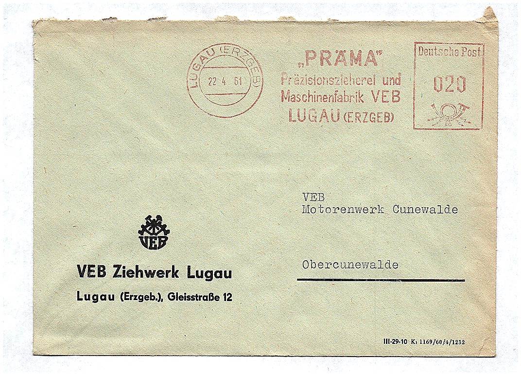 Brief VEB Ziehwerk Lugau Erzgebirge 1961 Briefkuvert