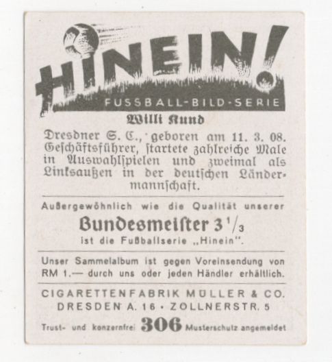 Altes Sammelbild HINEIN Fussball Bild Serie Willi Kund Dresdner SC Fußball