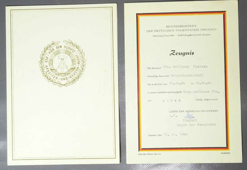 NVA Urkunde 4 Jahre Verpflichtung und Feuerwehr Deutschpaulsdorf Zeugnis 1964 DDR