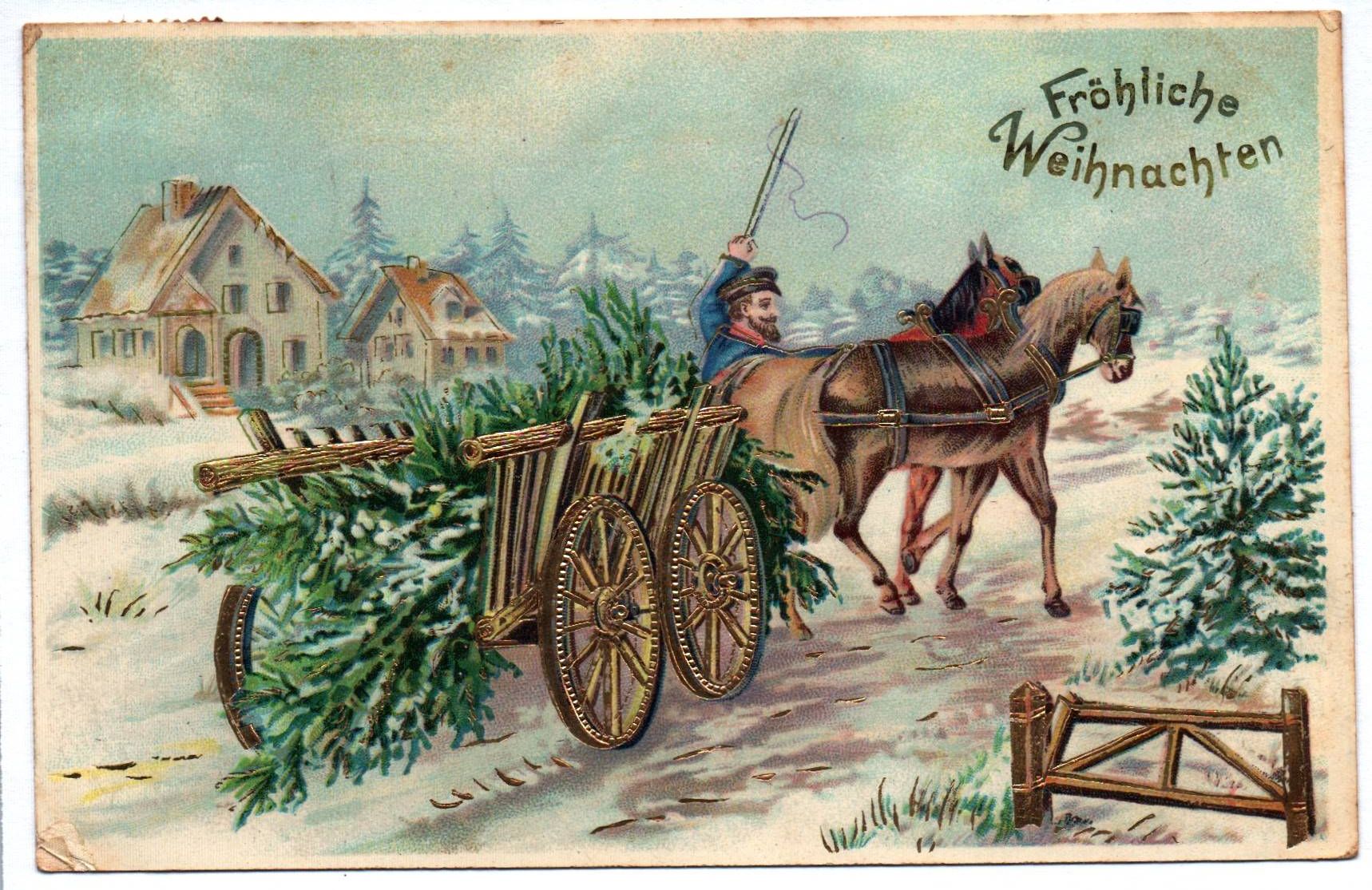 Künstler Ak Kutsche mit Tannenbaum Pferde Fröhliche Weihnachten 1912 Künstler Ak Kutsche mit Tannenbaum Pferde Fröhliche Weihnachten 1912