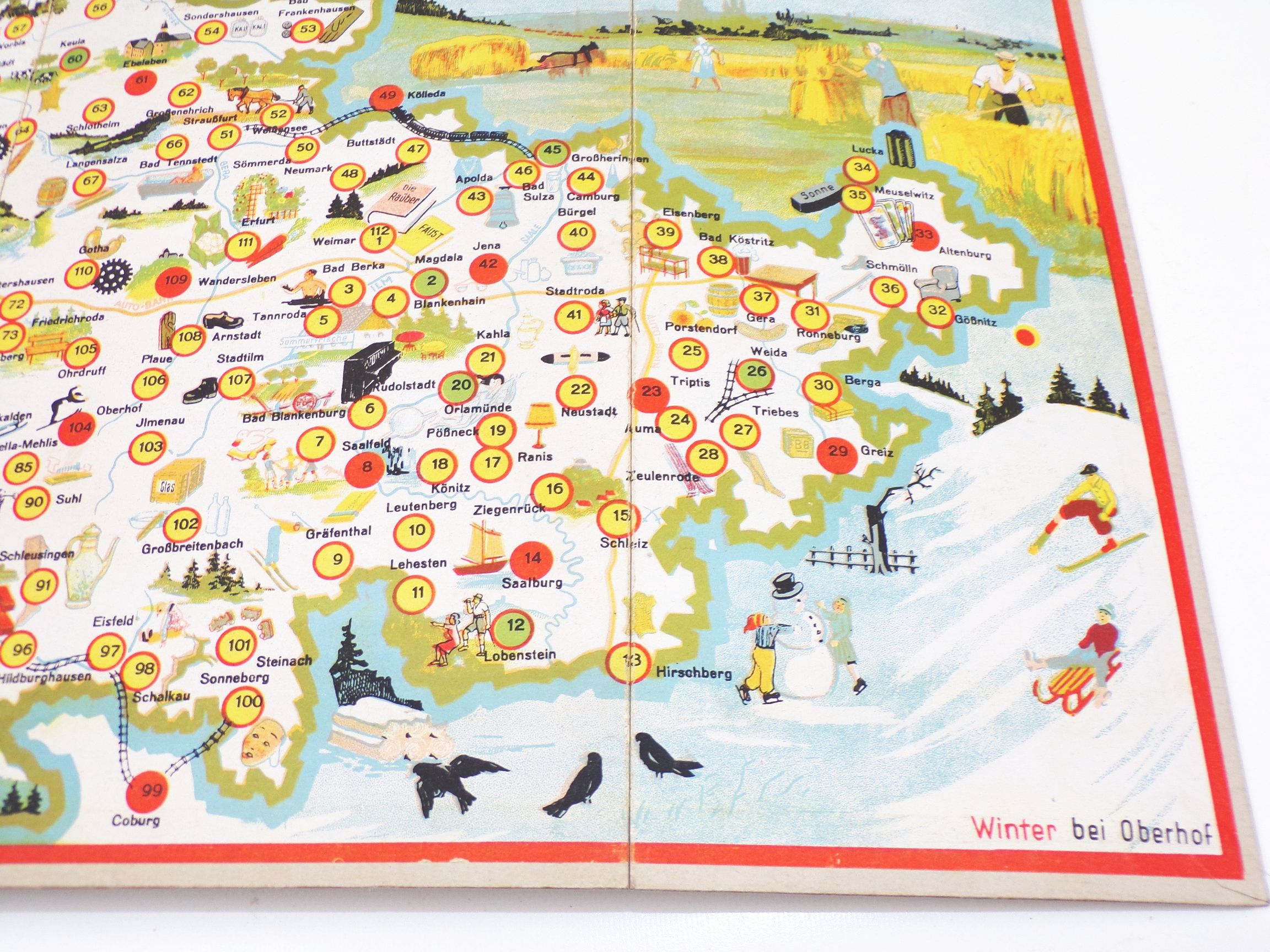 DDR Spielbrett 1953 Thüringen Reise Ersatzbrett Brettspiel