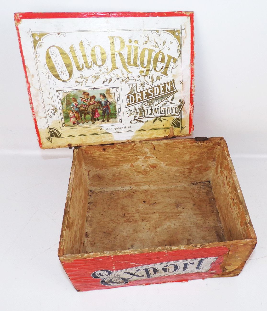 Alte Holzkiste Otto Rüger Dresden Lockwitzgrund um 1900 Schokoladenfabrik 