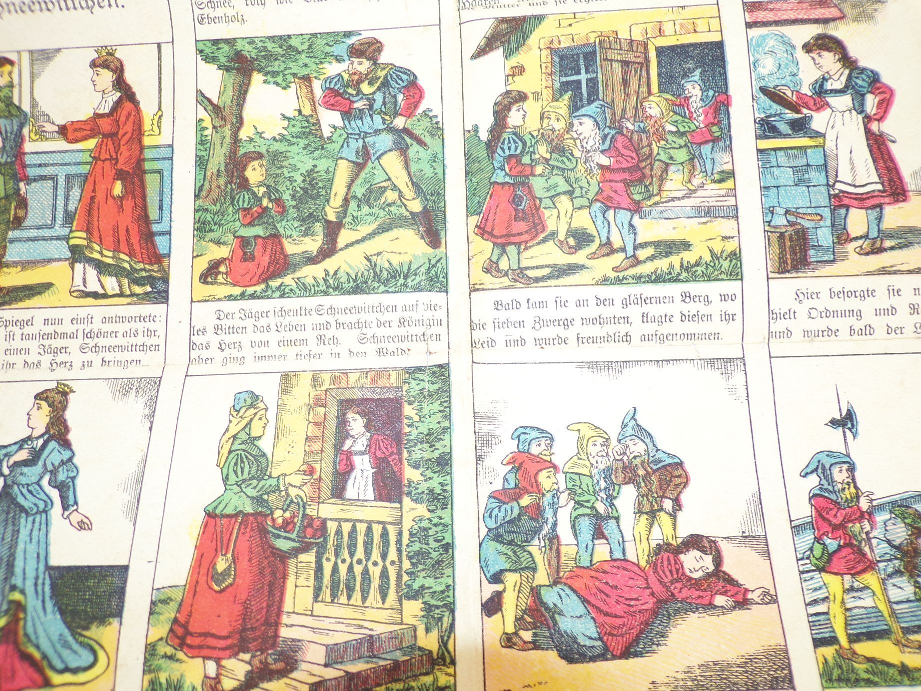Alter Neuruppiner Bilderbogen Schneewittchen und die sieben Zwerge um 1890