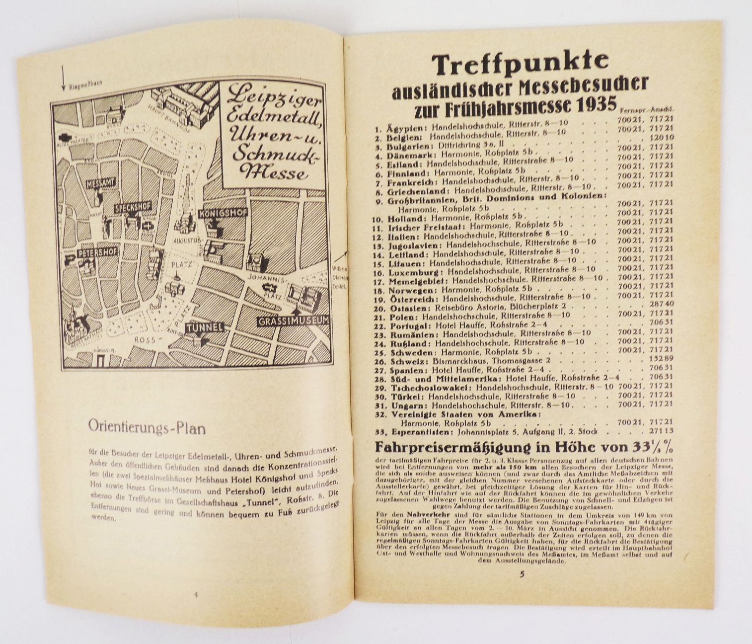 Spezial Führer Leipziger Messe 1935 Frühjahr Edelmetall Uhren Schmuck 