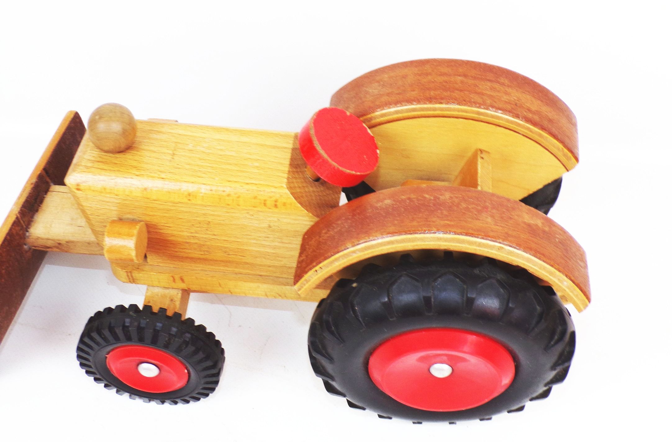 Alter DDR Traktor mit Hänger Egge Schiebeschild Holzspielzeug wohl Fröbel