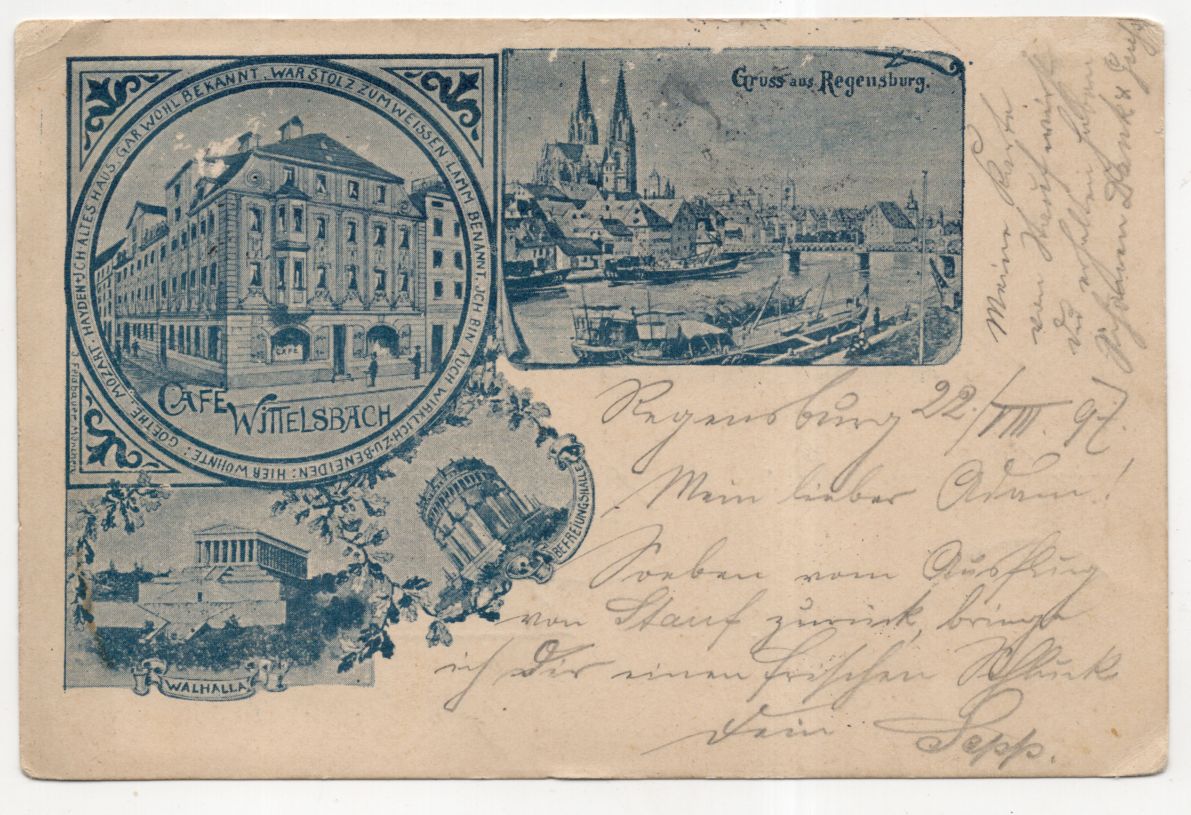 Litho Ak Regensburg Cafe Wittelsbach 1897 