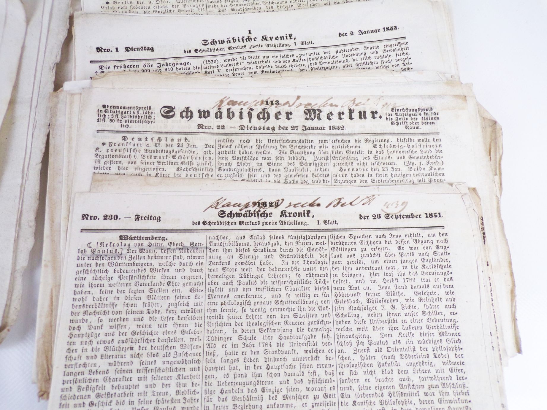 Zeitung Schwäbischer Merkur 1839 bis 1855 Zeitung