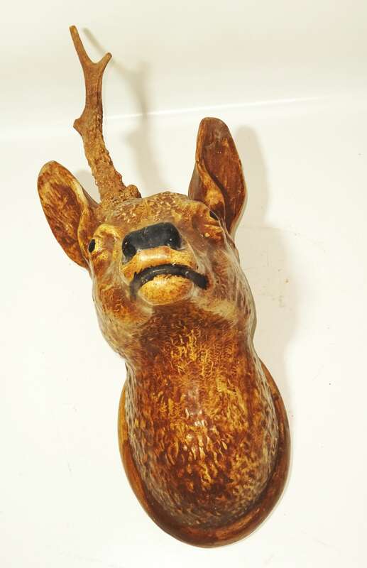 Uralte Jagdtrophäe Rehbock um 1900 wohl Gips Modelliermasse 