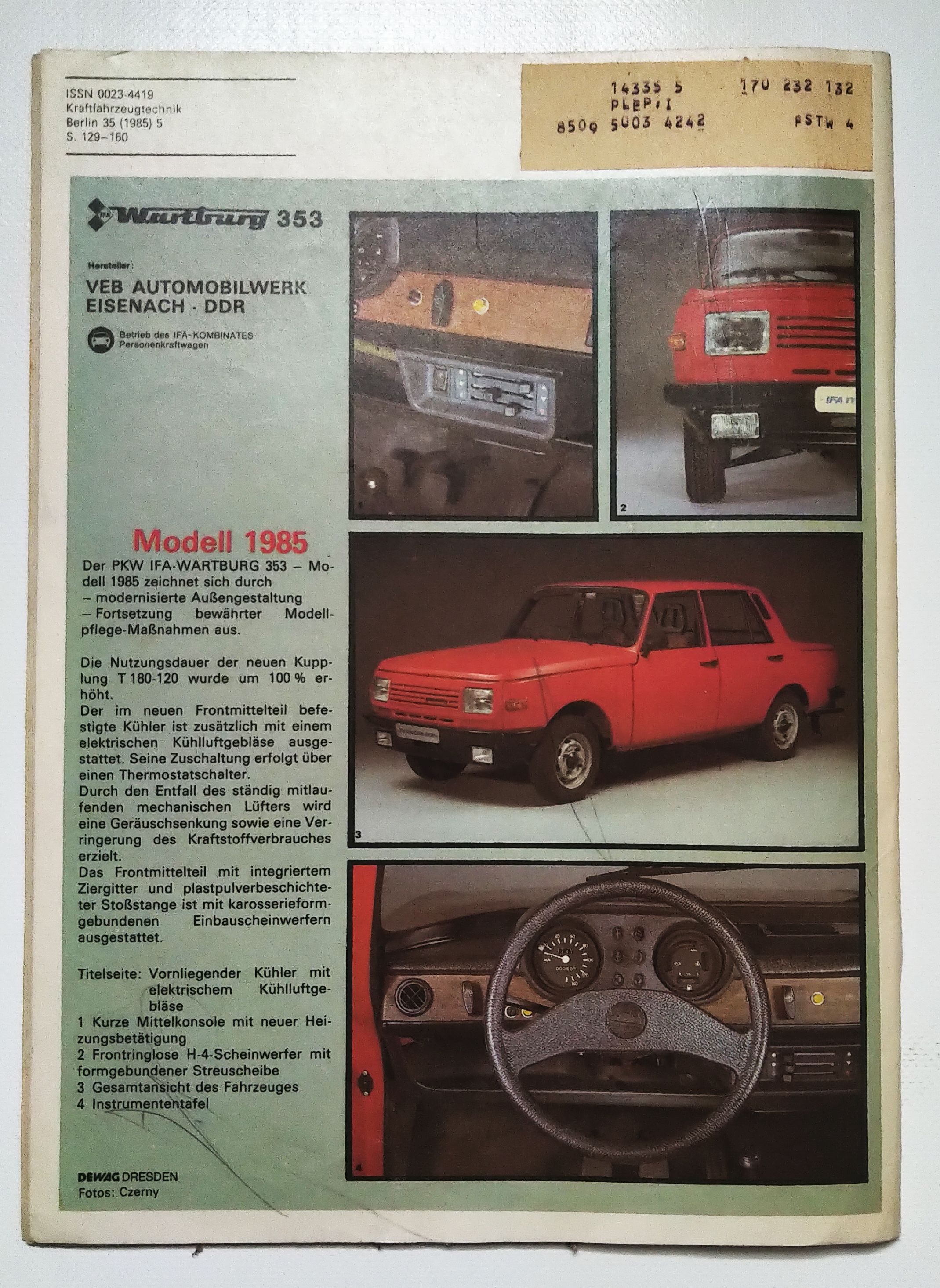 KFT Kraftfahrzeugtechnik Zeitschrift Nr 5 Wartburg Modell 1985