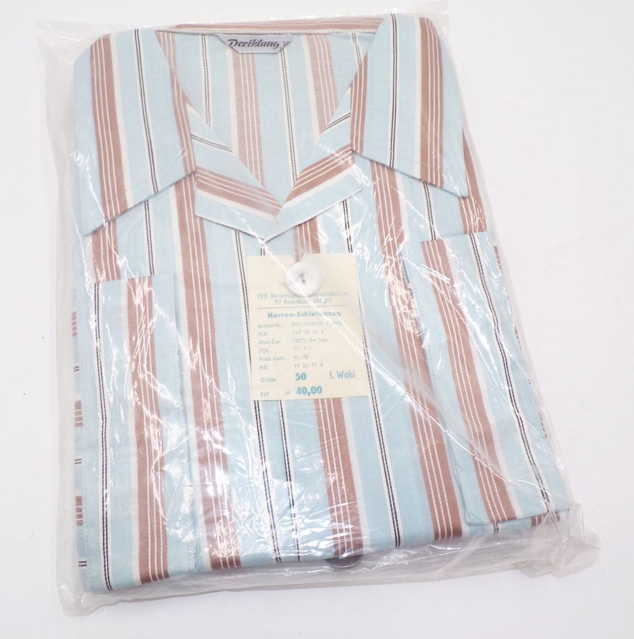 Alter Herren Schlafanzug DDR Größe 50 blau braun Baumwolle NOS Vintage 