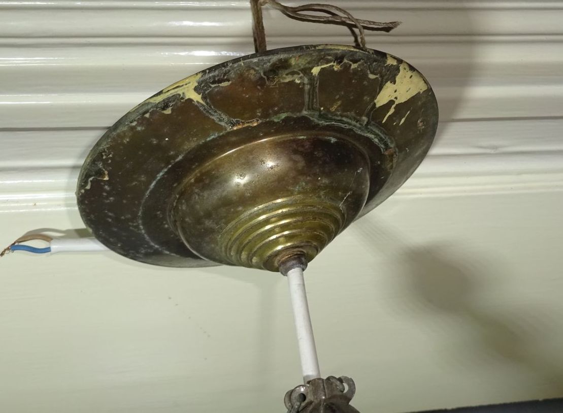 Jugendstil Hängelampe Pendellampe Messing Glas um 1900 