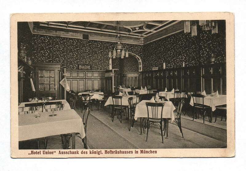 Ak Foto Hotel Union Ausschank des königl. Hofbreuhauses in München 1917
