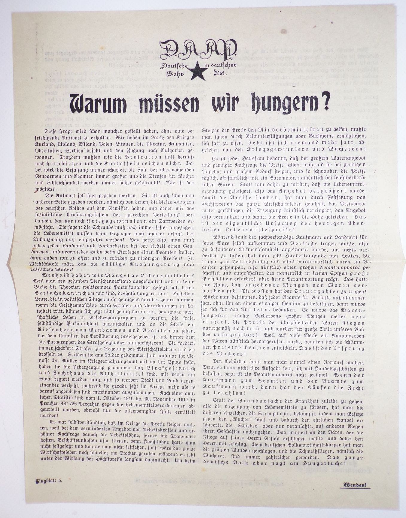 Flugblatt Deutsche Arbeiter und Angestellten Partei Großdeutsche Volkspartei 1920 er Weimarer Republik Politik Zeitzeugnis