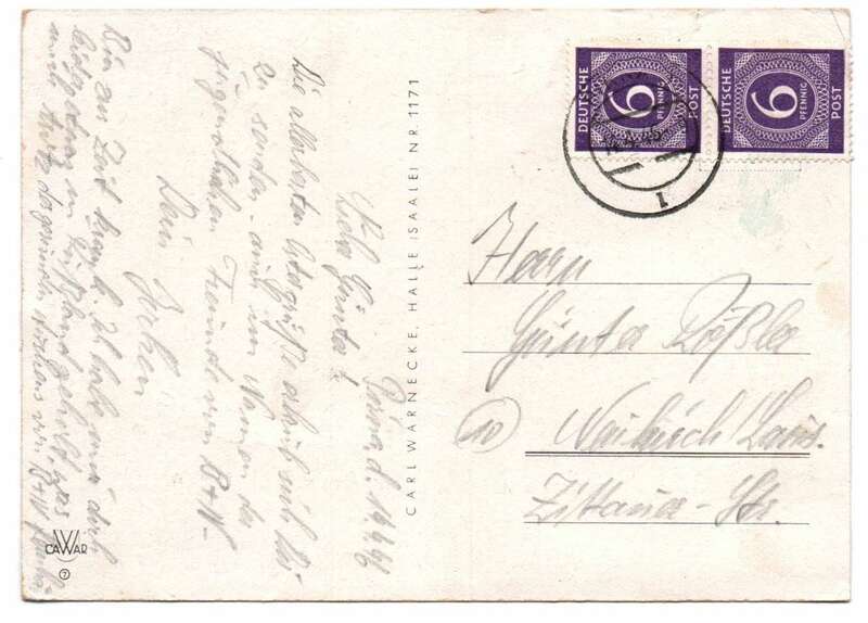 Osterhase mit Ostereiern Alte Postkarte Ostern 1946 