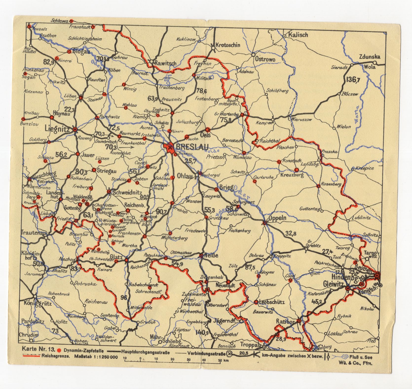 Landkarte Shell Dynamin Zapfstellen Schlesien um 1930 Werbung Sammler