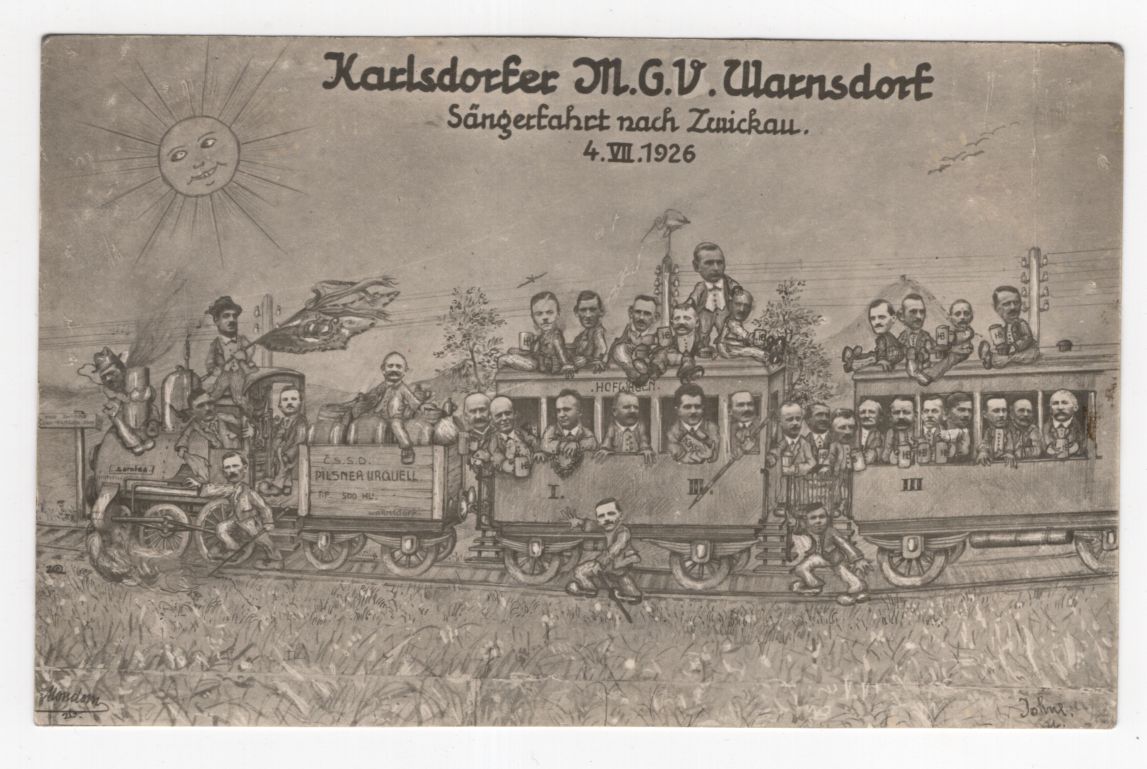 Ak Karlsdorfer MGV Warnsdorf Sängerfahrt nach Zwickau