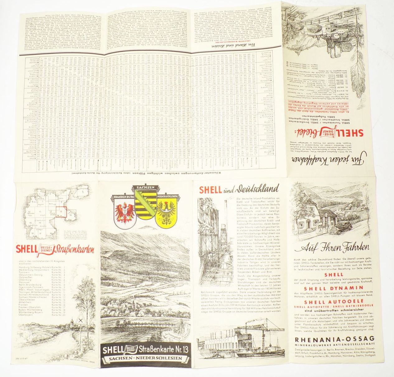 Shell Strassenkarte 13 Sachsen Niederschlesien 1930er Reisedienst 
