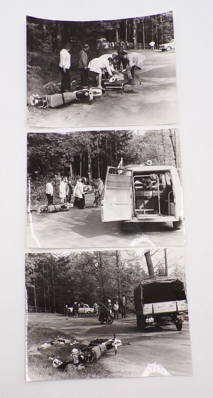 Foto Motorrad Unfall DDR Hohwald Oberlausitz Sani Barkas Großformat 3 Stück