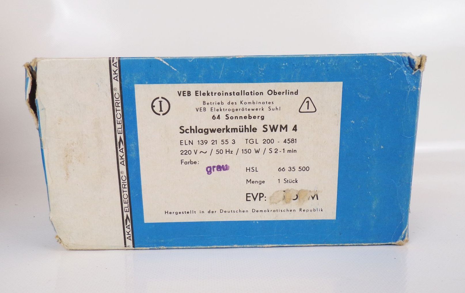 Kaffeemühle DDR Schlagwerkmühle Aka Electric OVP 