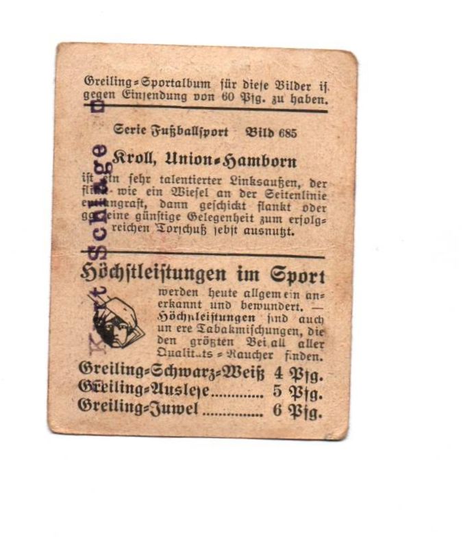 Sammelbild Kroll Union Hamborn Greiling Fussballsport Bild 685 Sammelbild Kroll Union Hamborn Greiling Fussballsport Bild 685