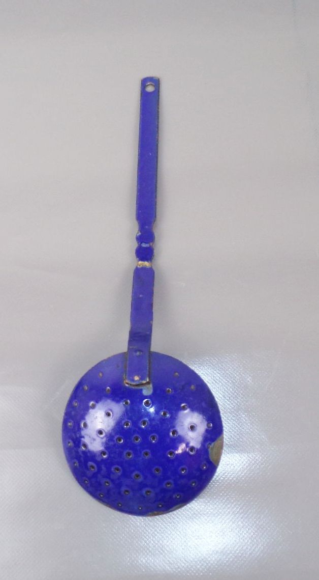 Alte Schaumkelle Emaille Weiß Blau Kelle Küche Deko Vintage 