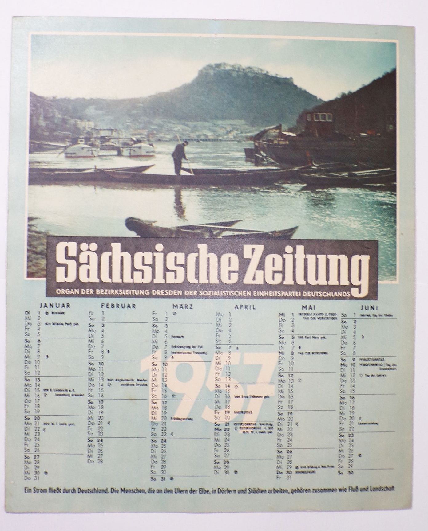 Kalender 1957 Sächsische Zeitung Wandkalender Geburtstagsgeschenk 