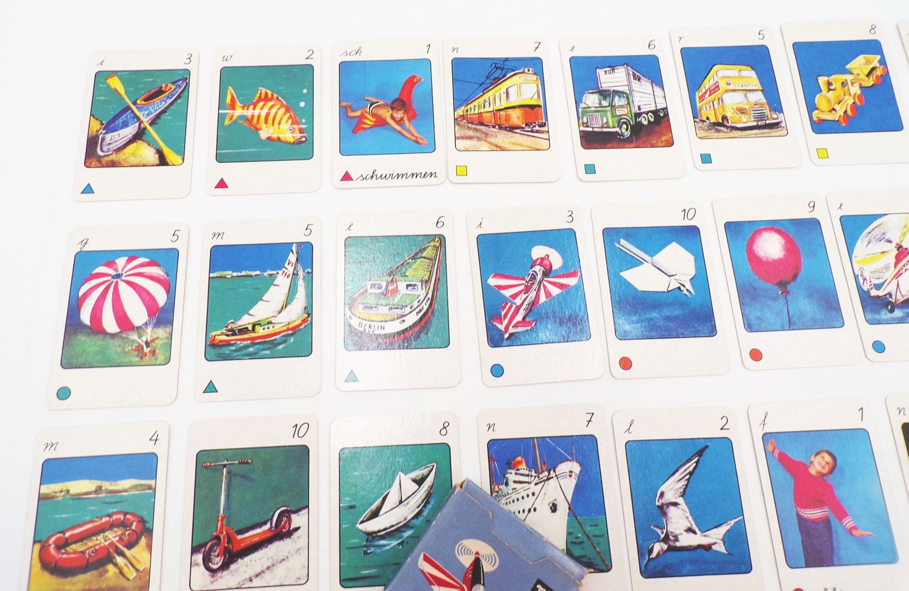 Fliegen fahren schwimmen Bildkartenspiel Neubert DDR 1970 Fliegen fahren schwimmen Bildkartenspiel Neubert DDR 1970