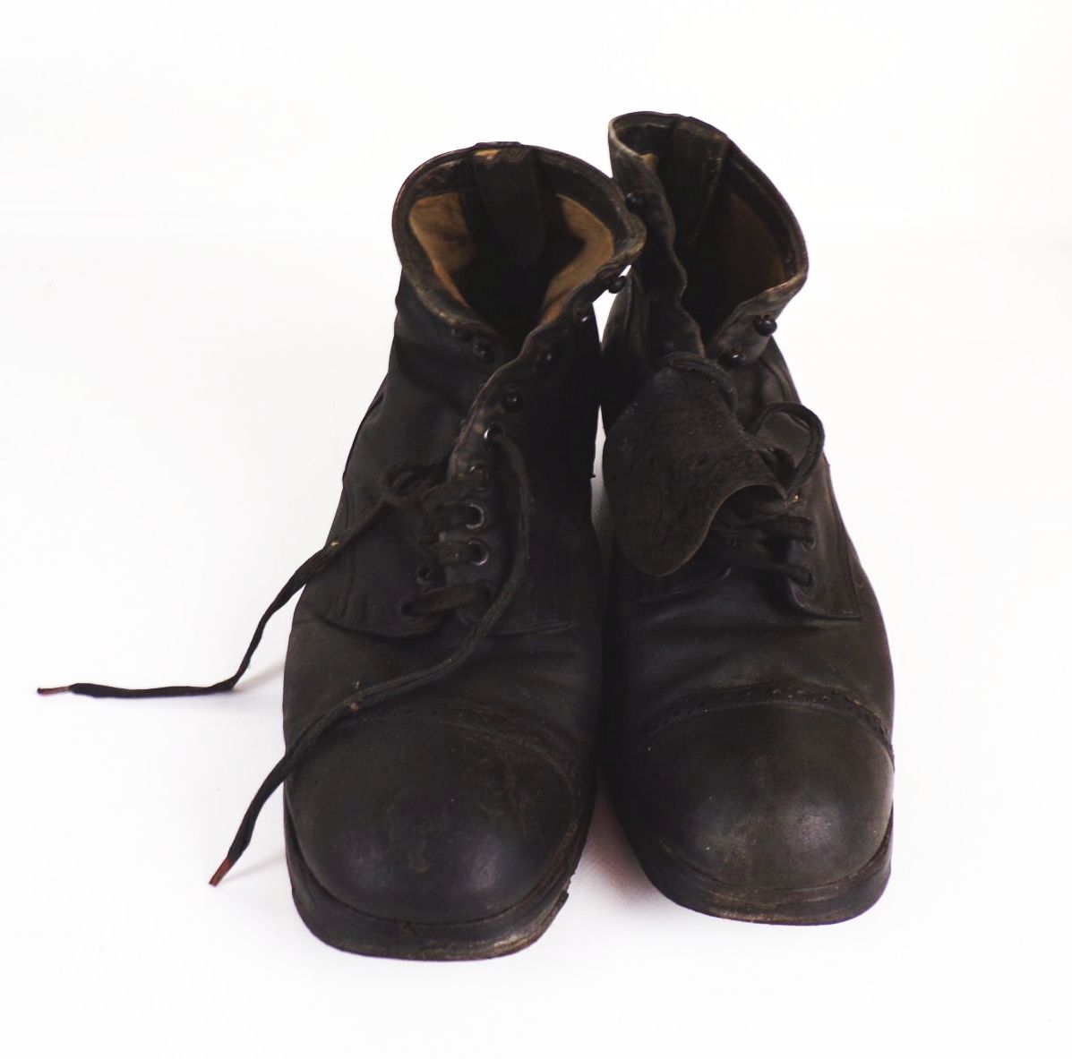 Alte Damen Schuhe Schwarz Leder 1940 er Größe 40 Vintage Schnürschuhe 