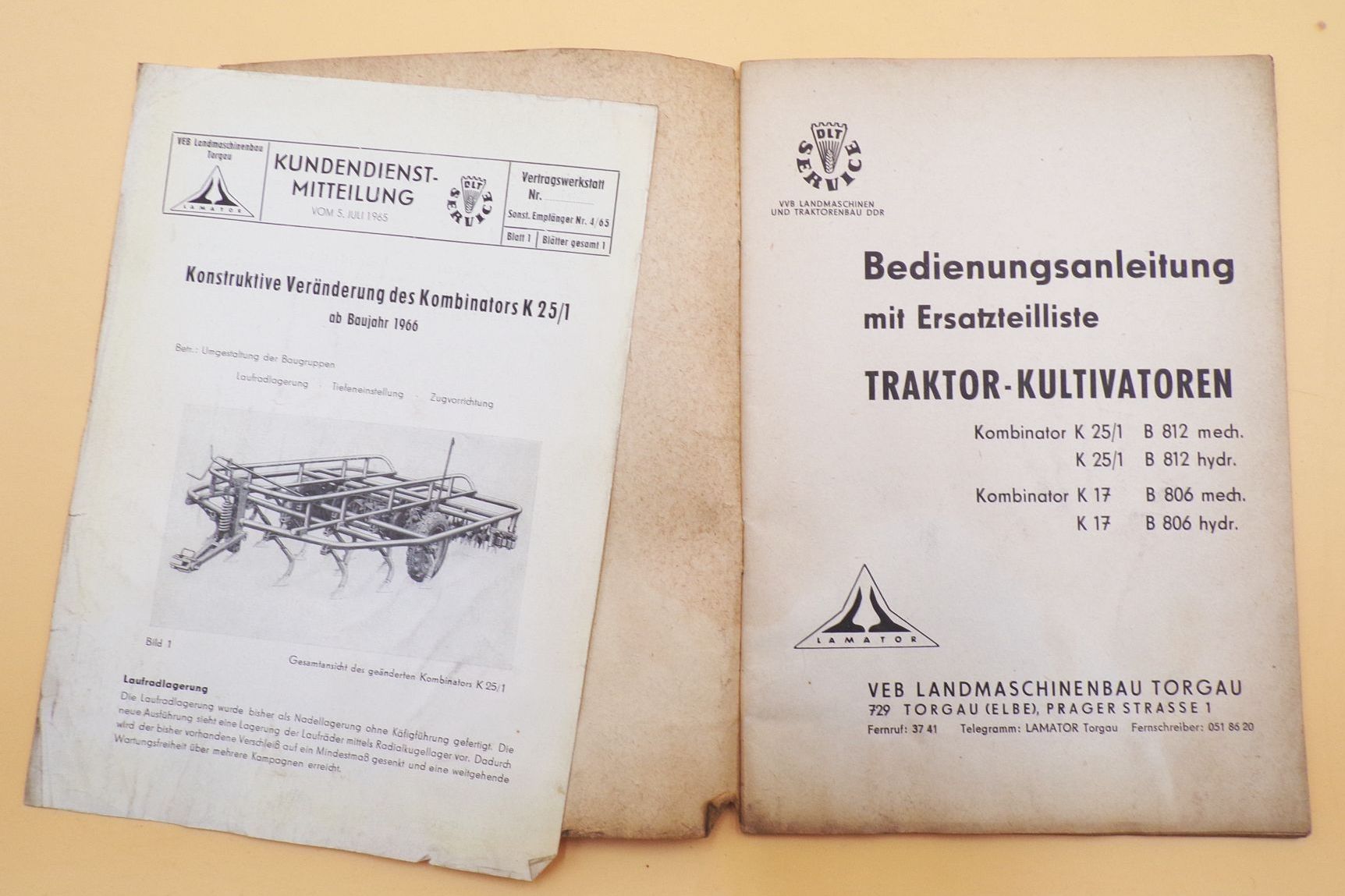 Bedienungsanleitung mit Ersatzteilliste Traktor Kultivatoren VEB Torgau 1965