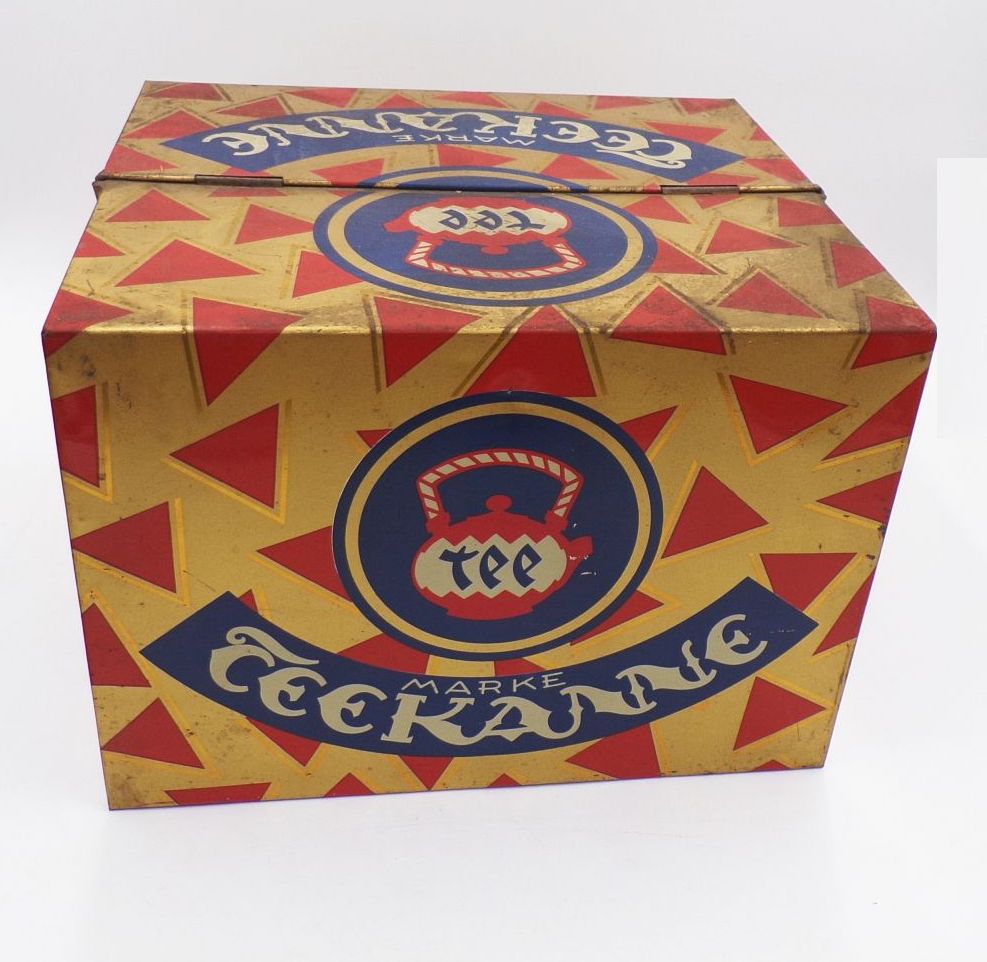 Teekanne Verkaufskasten Verkaufsvitrine Antik aus Blech 1930 er Reklame 