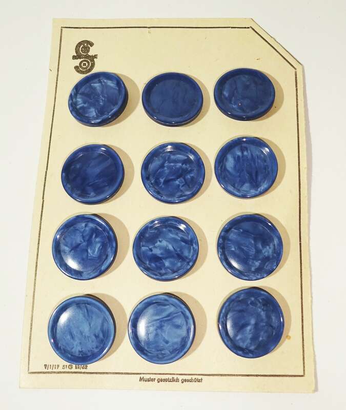 Blauer Knopf 12 Stück Platte Knöpfe Kunststoff Retro Vintage D 27 mm Unbenutzt Blau