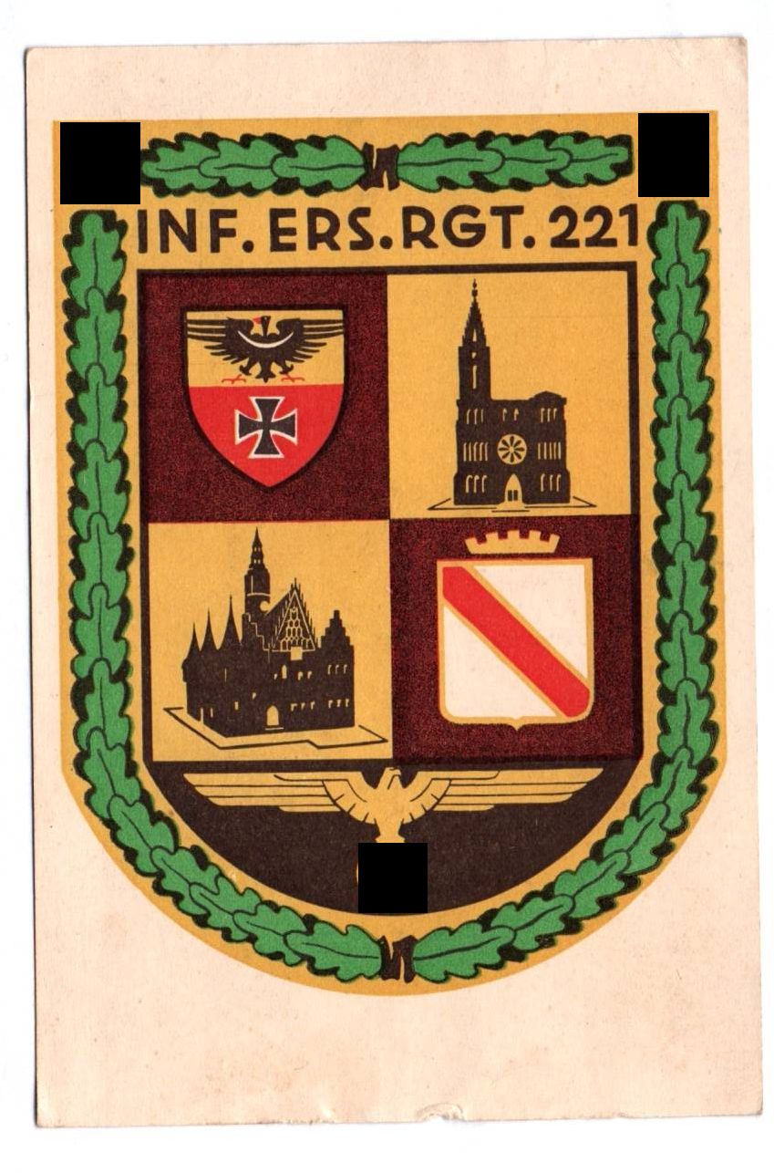 Ak Infanterie Ersatz Regiment 221 Wappen Regimentskarte Strassburg 1941