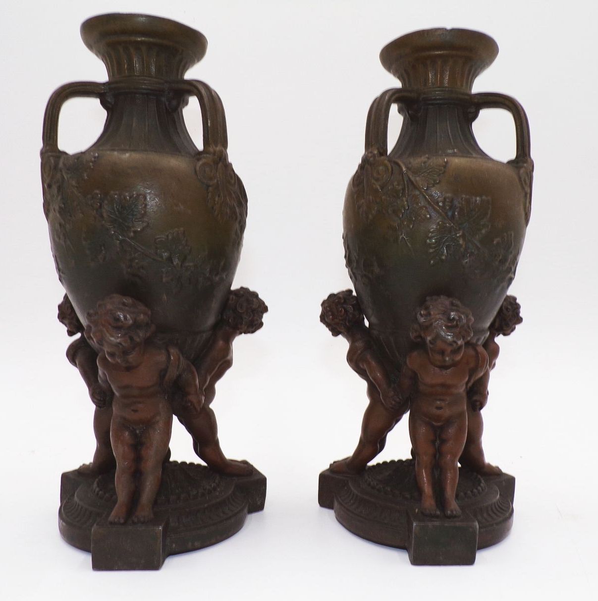 Alte Bronze Amphoren 2 Stück Eugene Provost signiert Putto Engel
