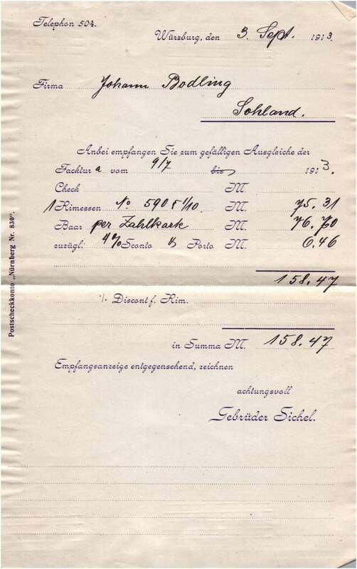 Lot Postkarten Briefe Gebrüder Sichel Würzburg Bayern Firmenlochung 1913