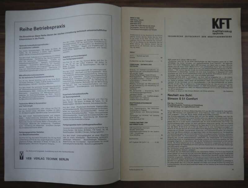 KFT Simson Mokick S 51 Comfort März 1983 Neue Modelle im Lada Programm Heft DDR