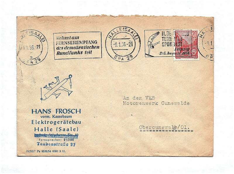 Briefkuvert DDR 1956 Brief Elektrogerätebau Halle Saale