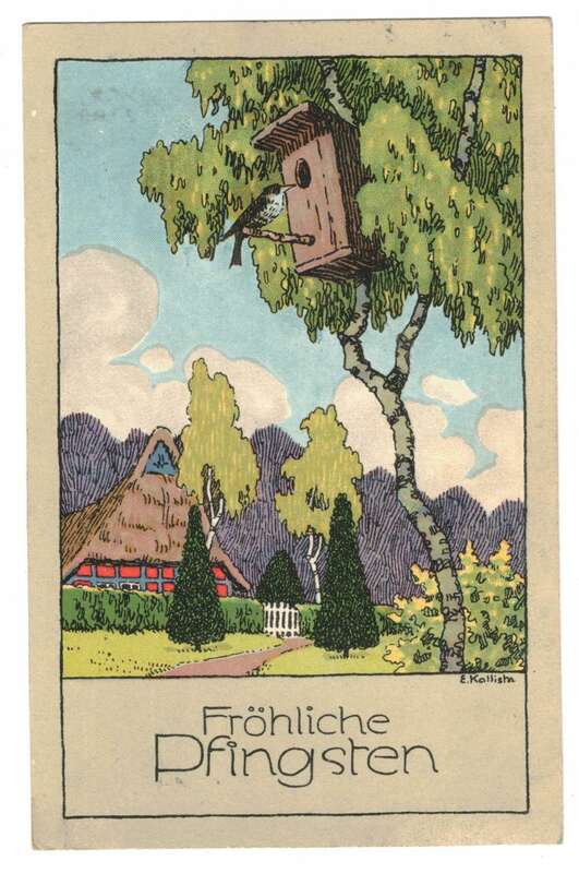 Künstler Ak Vogelhaus Starenkasten E.Kallista Fröhliche Pfingsten 1914