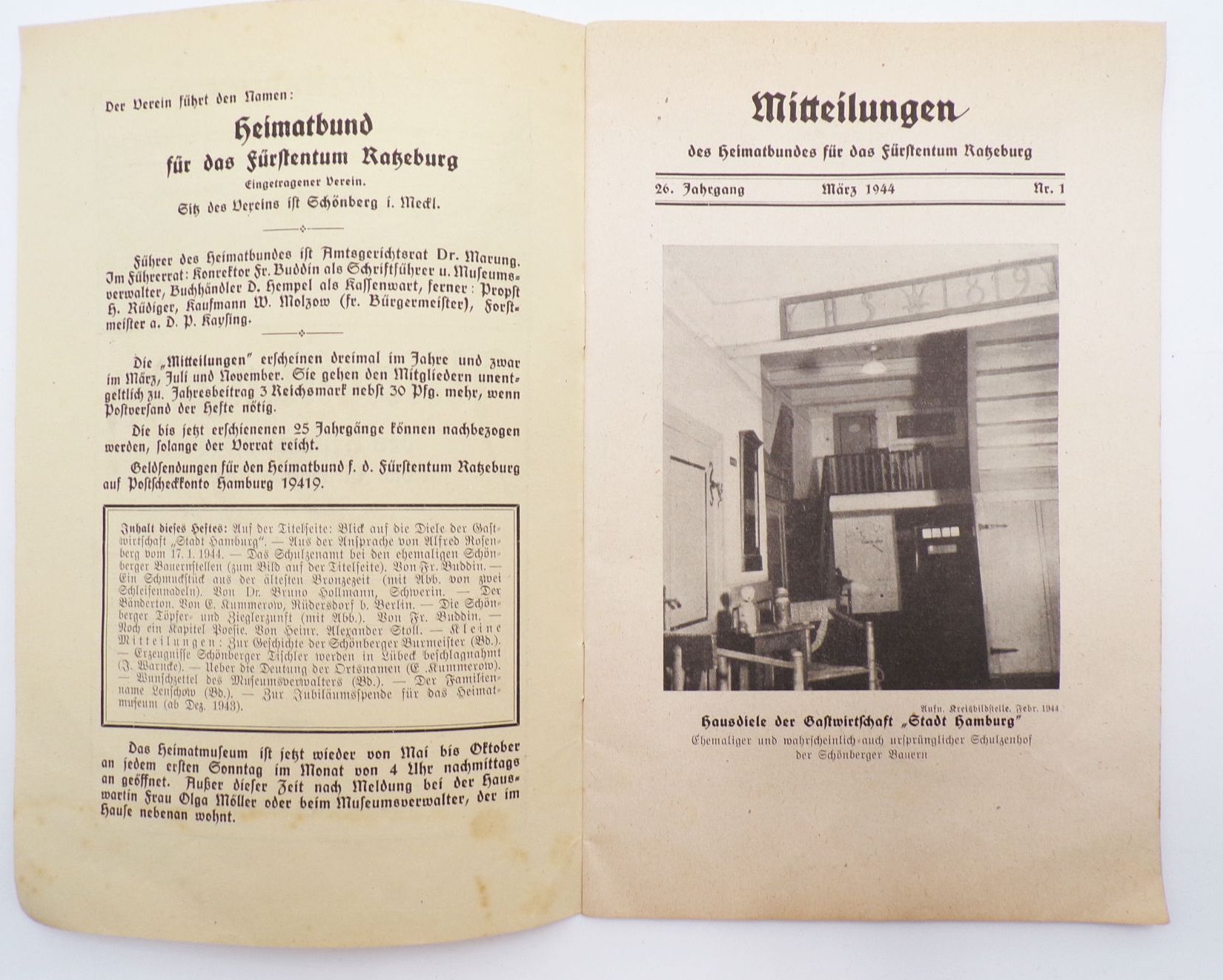 Mitteilungen des Heimatbundes für das Fürstentum Ratzeburg 1944 Nr 1