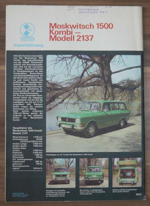 KFT Industriegigant KamAS Juli 1977 Moskwitsch 1500 Kombi Modell 2137