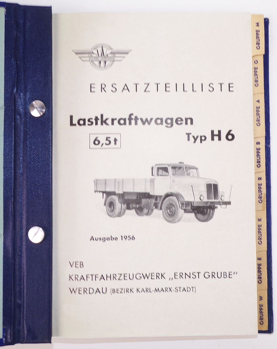 Ersatzteilliste Lastkraftwagen Typ H6 Ausgabe 1956 LKW DDR