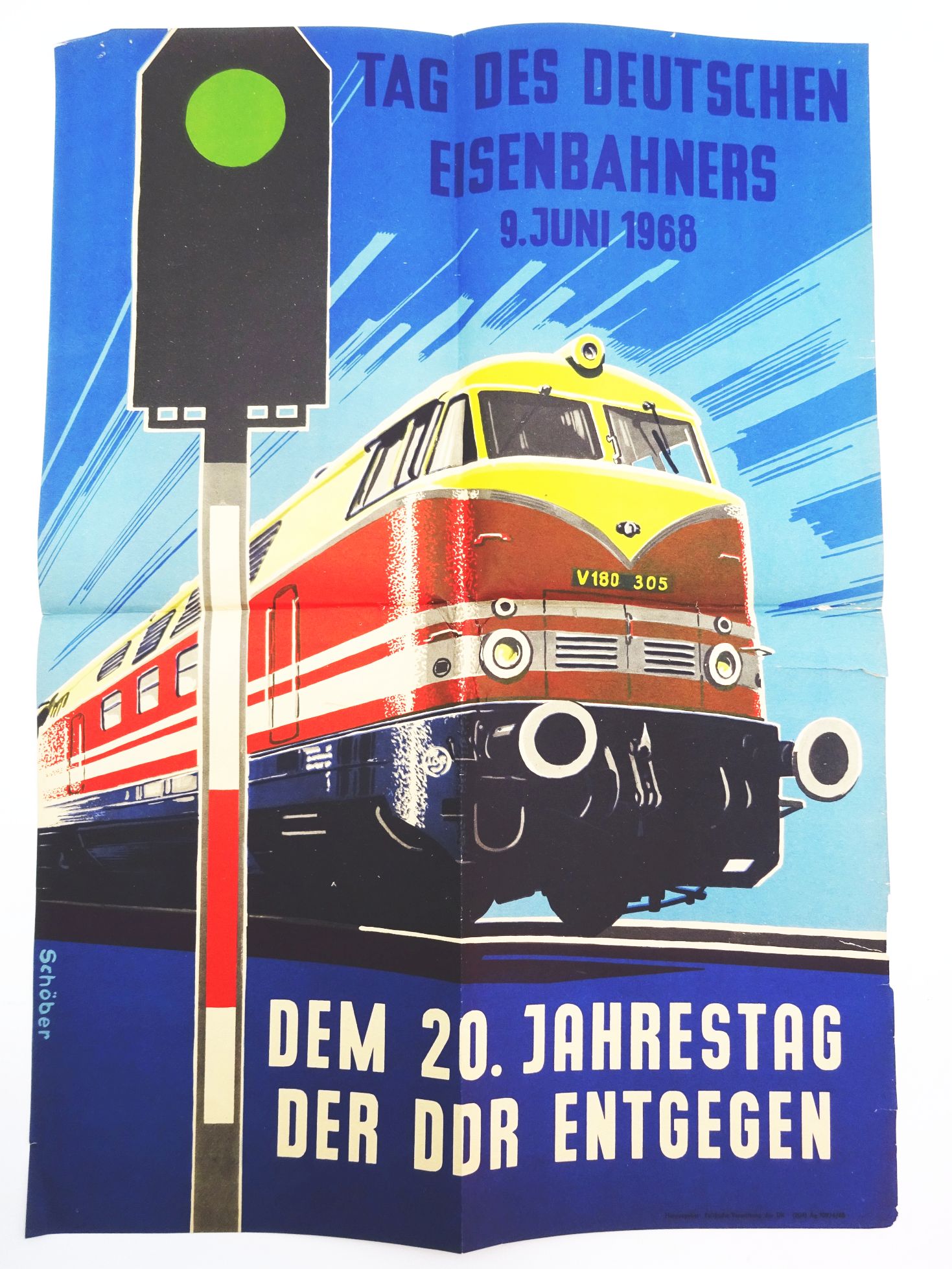 Altes Plakat Tag des Deutschen Eisenbahners 1968 Jahrestag der DDR