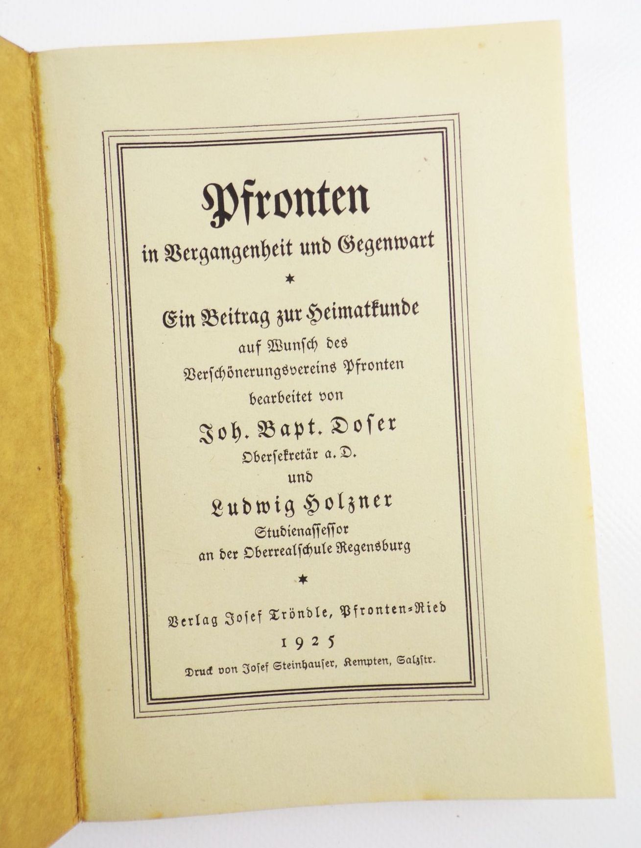 Pfronten in Vergangenheit und Gegenwart 1925 Ein Beitrag zur Heimatkunde