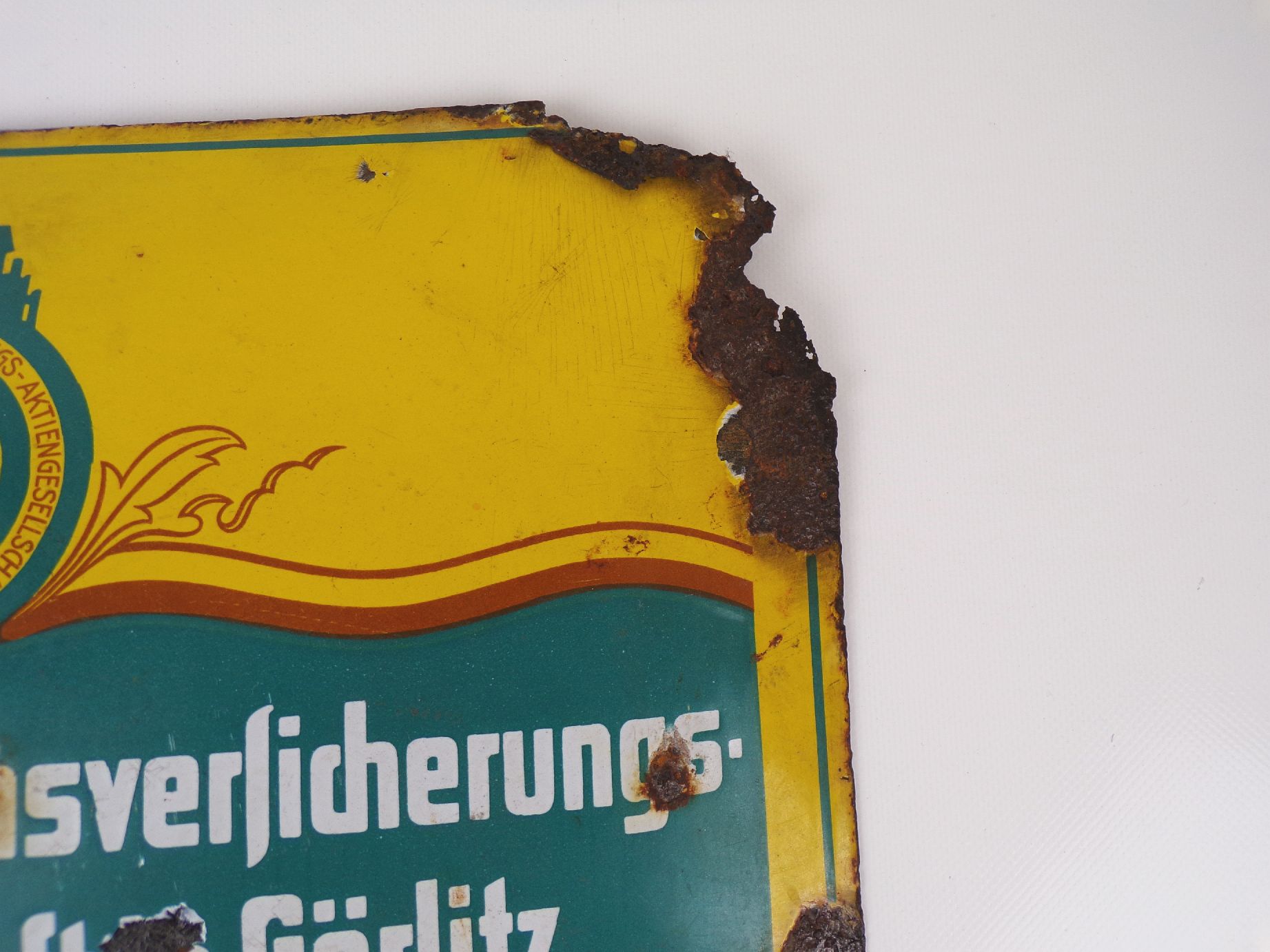 Altes Emailschild Rothenburger Lebensversicherung Görlitz um 1930 
