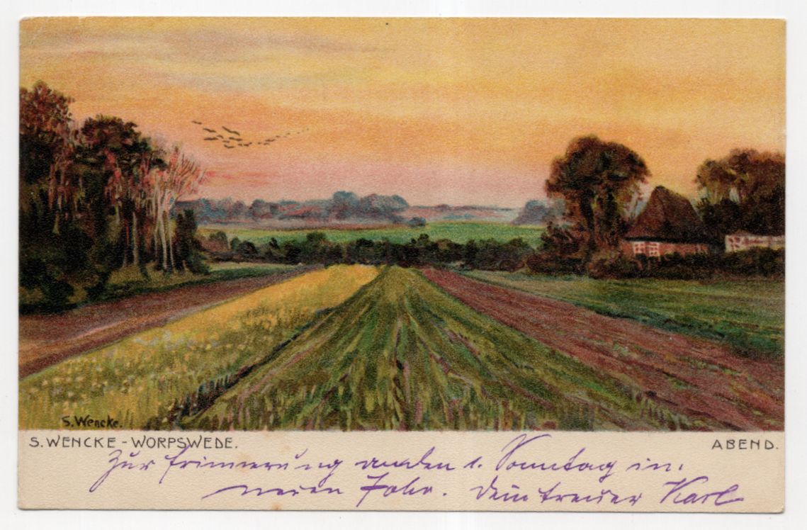 Künstler Litho Ak Wencke Worpswede Abend um 1910