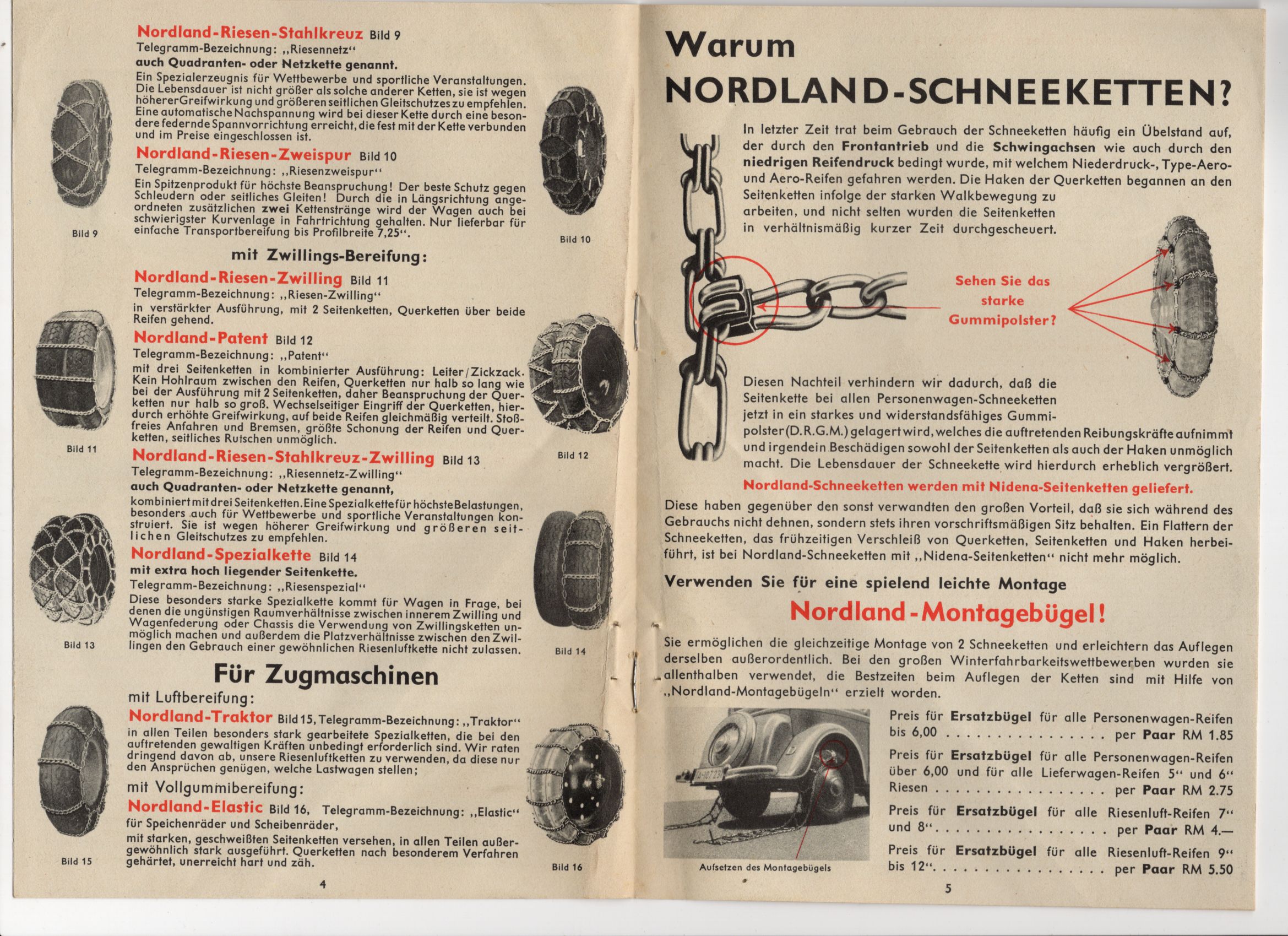 Werbeprospekt Nordland Schneeketten Automobil Reklame 1938 old Werbeprospekt Nordland Schneeketten Automobil Reklame 1938 old