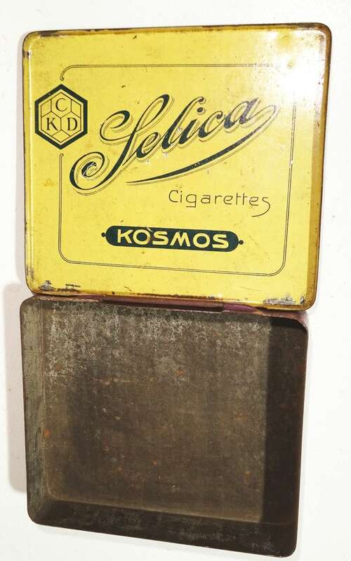Alte Blechdose Selica Cigarettes Kosmos Zigarettendose Reklame 